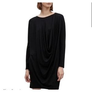 COS Women's Black Long Sleeve Draped Shift Dress Lagenlook Modest XS aa16